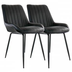 Elama ELM-2602-BLK 2 Piece Faux Leather Tufted Chair In Black With Bla