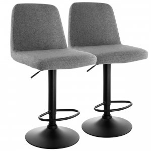 Elama ELM-2037-GRY 2 Piece Adjustable Fabric Barstool In Gray With Bla