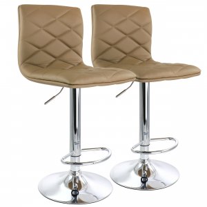 Elama ELM-739-CAML 2 Piece Adjustable Diamond Tufted Faux Leather Bar 