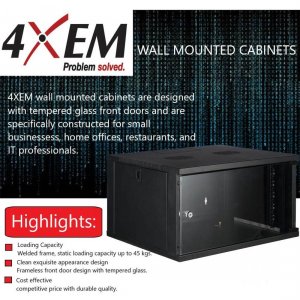 4xem 4XRACK6UD 6u 19in Wall Mounted Server