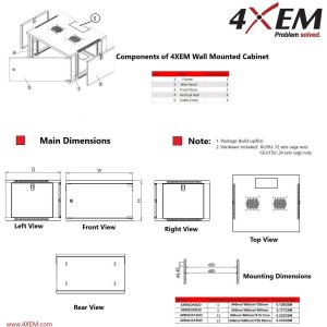 4xem 4XRACK6UD 6u 19in Wall Mounted Server