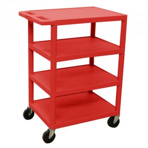 Luxor BC45-RD Four Flat Shelf Red Utility Cart