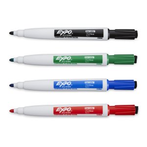 Dymo 1944746 Expo Magnetic Fine-tip Dry-erase Markers W Erasers: Assor