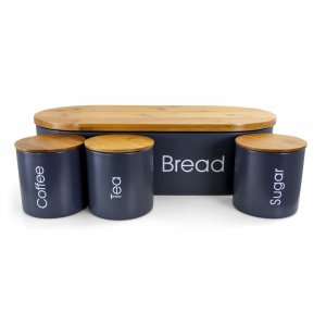 Megachef MG-317 Bamboo Kitchen Countertop 4 Piece Metal Bread Basket A