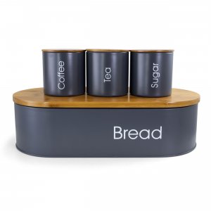 Megachef MG-317 Bamboo Kitchen Countertop 4 Piece Metal Bread Basket A