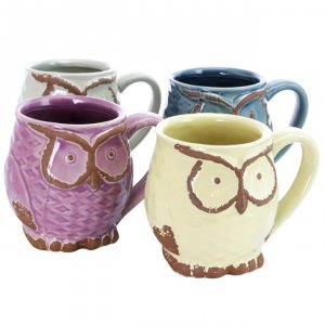 Gibson 107268.01 Nocturnal Gaze Owl Mugs 18oz  Set Of 4 - Assorted Col