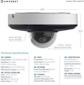 Amcrest IP2M-866EW 2mp Poe Vandal Dome