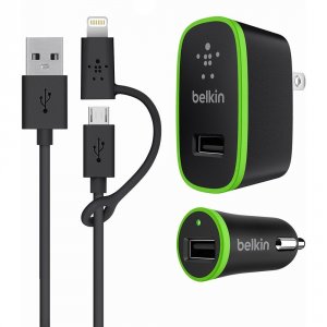 Belkin F8J171TT03-BLK Wallcar Chg Kit,2.1a 10w;w3 Microbltg