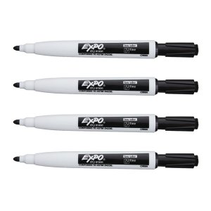 Dymo 1944745 Expo Magnetic Fine-tip Dry-erase Markers W Erasers: Black