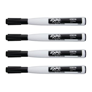 Dymo 1944745 Expo Magnetic Fine-tip Dry-erase Markers W Erasers: Black