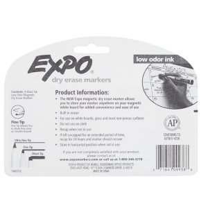 Dymo 1944745 Expo Magnetic Fine-tip Dry-erase Markers W Erasers: Black