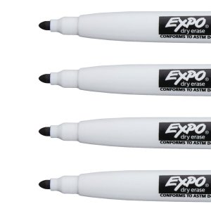 Dymo 1944745 Expo Magnetic Fine-tip Dry-erase Markers W Erasers: Black