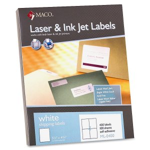 Maco ML0400 5 12 X 4 14 Laserinkjet White Shipping Labels (4 Labelsshe