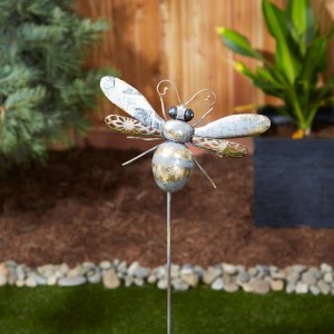 Accent 4506191 Mixed Pattern Metal Bee Garden Stake - 38 Inches