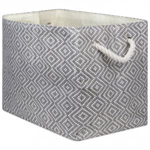 Dii CAMZ10103S Diamond Pattern Gray Woven Paper Bin With Rope Handles 