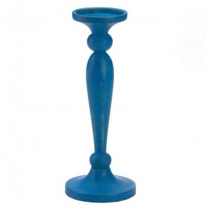 Nikki 5001087 Artisan Wood Candle Holder - Cadiz Blue