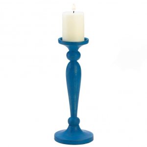 Nikki 5001087 Artisan Wood Candle Holder - Cadiz Blue