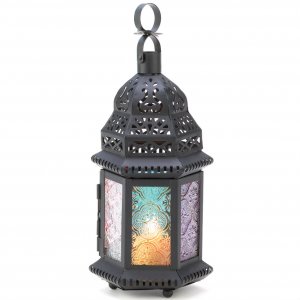 Accent 14119S Multi-colored Glass Moroccan Candle Lantern - 10 Inches