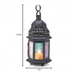 Accent 14119S Multi-colored Glass Moroccan Candle Lantern - 10 Inches