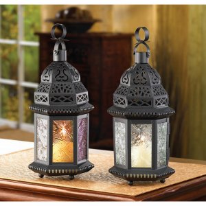 Accent 14119S Multi-colored Glass Moroccan Candle Lantern - 10 Inches