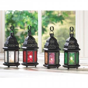 Accent 14119S Multi-colored Glass Moroccan Candle Lantern - 10 Inches