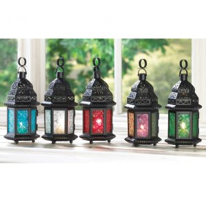 Accent 14119S Multi-colored Glass Moroccan Candle Lantern - 10 Inches