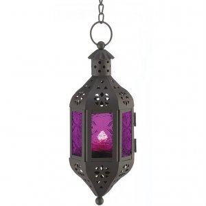 Accent KCC 39640 Purple Glass Hanging Candle Lantern