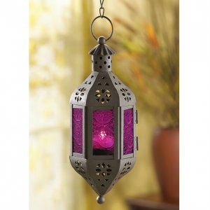 Accent KCC 39640 Purple Glass Hanging Candle Lantern