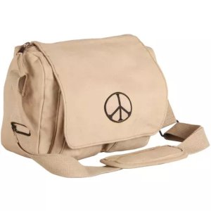 Fox 43-708 Retro Departure Shoulder Bag With Peace Emblem - Khaki