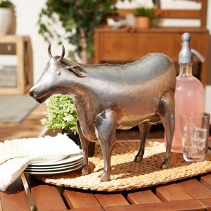 Accent 4506393 Galvanized Metal Cow Garden Figurine