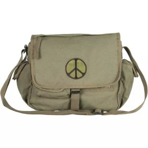 Fox 43-074 Retro Messenger Bag With Peace Emblem - Olive Drab