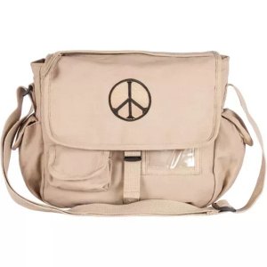 Fox 43-078 Retro Messenger Bag With Peace Emblem - Khaki