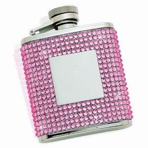 Creative 21011 Flask With Pink Crystals  Engraving Plate, 2.5