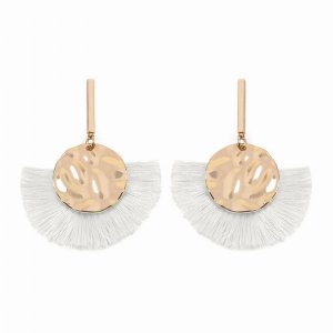 Dobbi SE6815WT Hammered Disc Drop Fan Tassel Dangle Earrings ( Variety