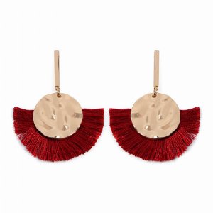 Dobbi SE6815RD Hammered Disc Drop Fan Tassel Dangle Earrings ( Variety