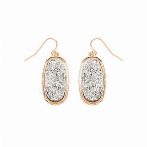 Dobbi VE2372SV Oval Druzy Dangling Drop Hook Earrings ( Variety Colors