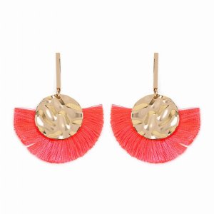 Dobbi SE6815NOPK Hammered Disc Drop Fan Tassel Dangle Earrings ( Varie