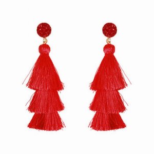 Dobbi HDE-2484RD Acrylic Druzy Post Tassel Drop Dangling Earrings ( Va