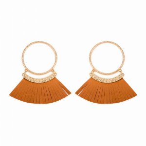 Dobbi HDE2507KH Oversized Post Hoop With Dangling Fringe Drop Leather 