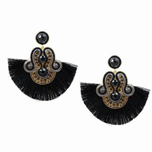 Dobbi MER4458BKGY Soutache Silk Tassel Drop Dangle Post Earrings ( Var