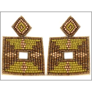 Dobbi 13-2270Olive Colorful Square Beaded Drop Dangling Earrings ( Var