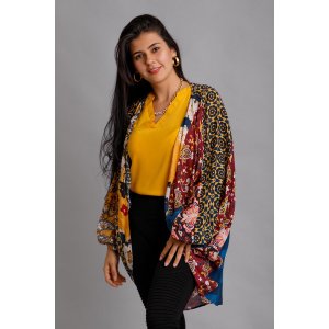 Saachiwholesale 806847 Mustard Combo Kimono (pack Of 1)