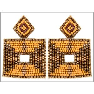 Dobbi 13-2270Mustard Colorful Square Beaded Drop Dangling Earrings ( V