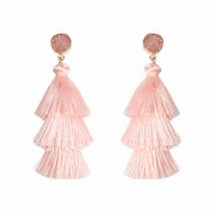 Dobbi HDE-2484LPK Acrylic Druzy Post Tassel Drop Dangling Earrings ( V