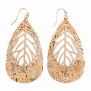 Dobbi HDE2554-2 Cork Pattern Teardrop With Metal Leaf Filigree Earring