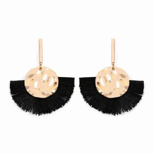 Dobbi SE6815BK Hammered Disc Drop Fan Tassel Dangle Earrings ( Variety