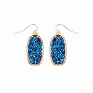 Dobbi VE2372MB Oval Druzy Dangling Drop Hook Earrings ( Variety Colors