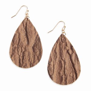 Dobbi HDE2564BR Tree Bark Teardrop Metal Drop Dangling Earrings ( Vari