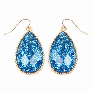 Dobbi VE2397WGBL Faceted Teardrop Glitters Drop Dangle Earrings ( Vari