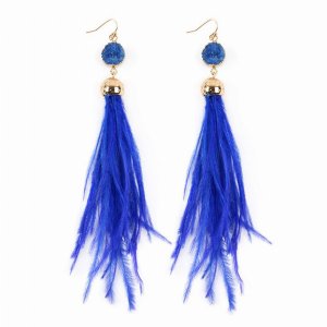 Dobbi HDE2290SP Druzy Stone With Dangling Feather Earrings ( Variety C